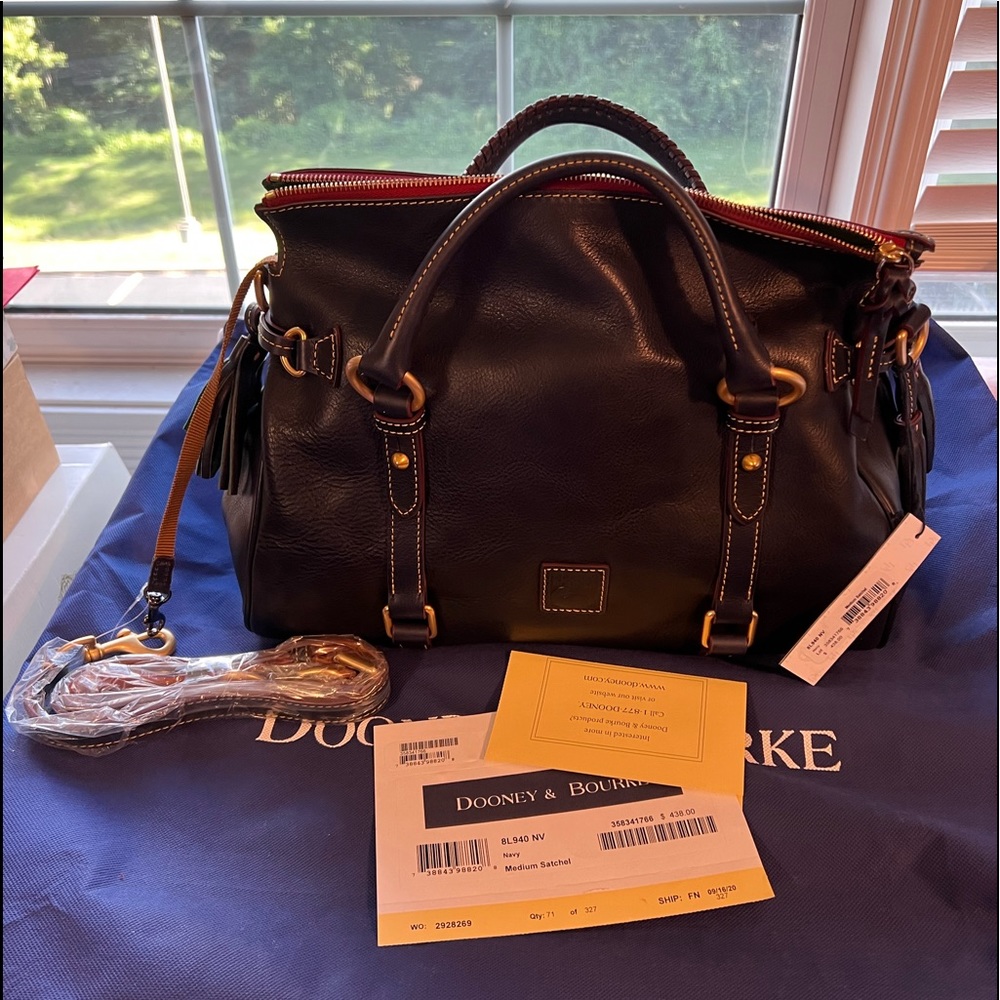 NWT Dooney and Bourke Florentine Leather Large Satchel in the color Navy